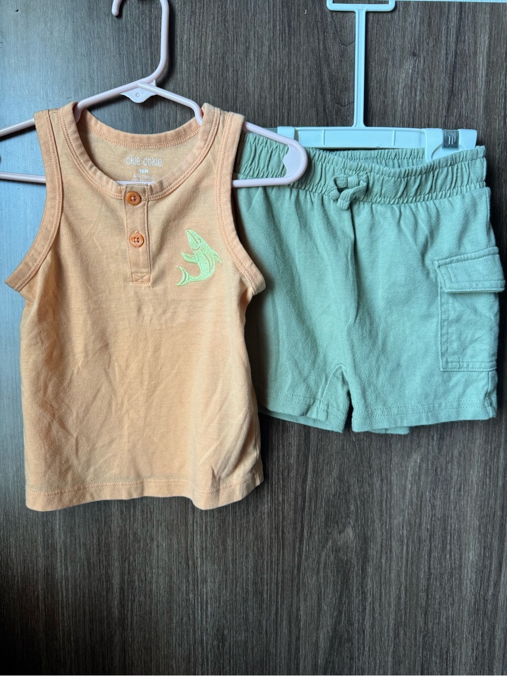 okie dokie Peach Tank Top with Mint Green Shorts Set